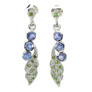 Blue Violet Tanzanite Green Chrome Diopside .925 Sterling Silver Earrings